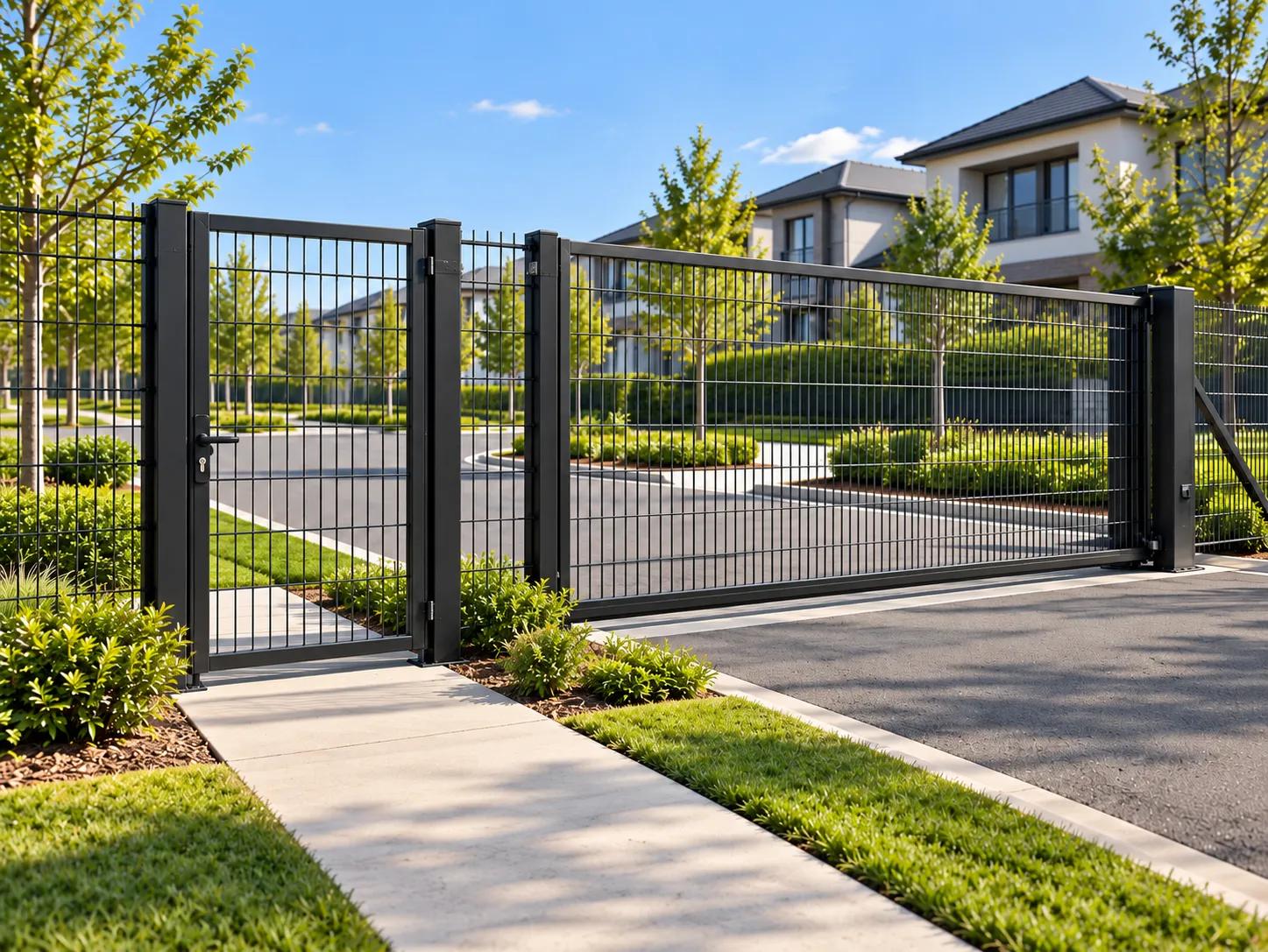 2D Fence + Pedestrian Single Gate + Vehicle Sliding Gate System