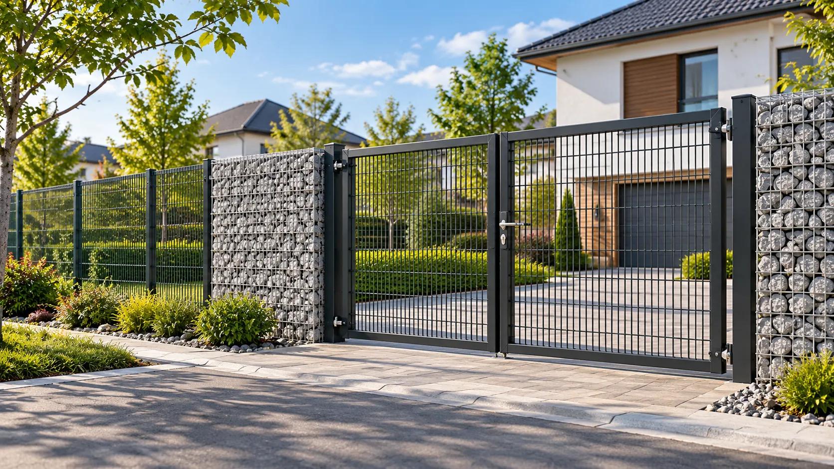 2D Fence + Welded Gabion Wall + Vehicle Double Gate System