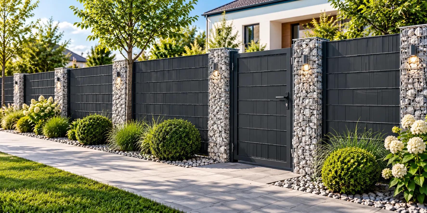 Welded Gabion Wall + Privacy Fence + Pedestrian Single Gate System