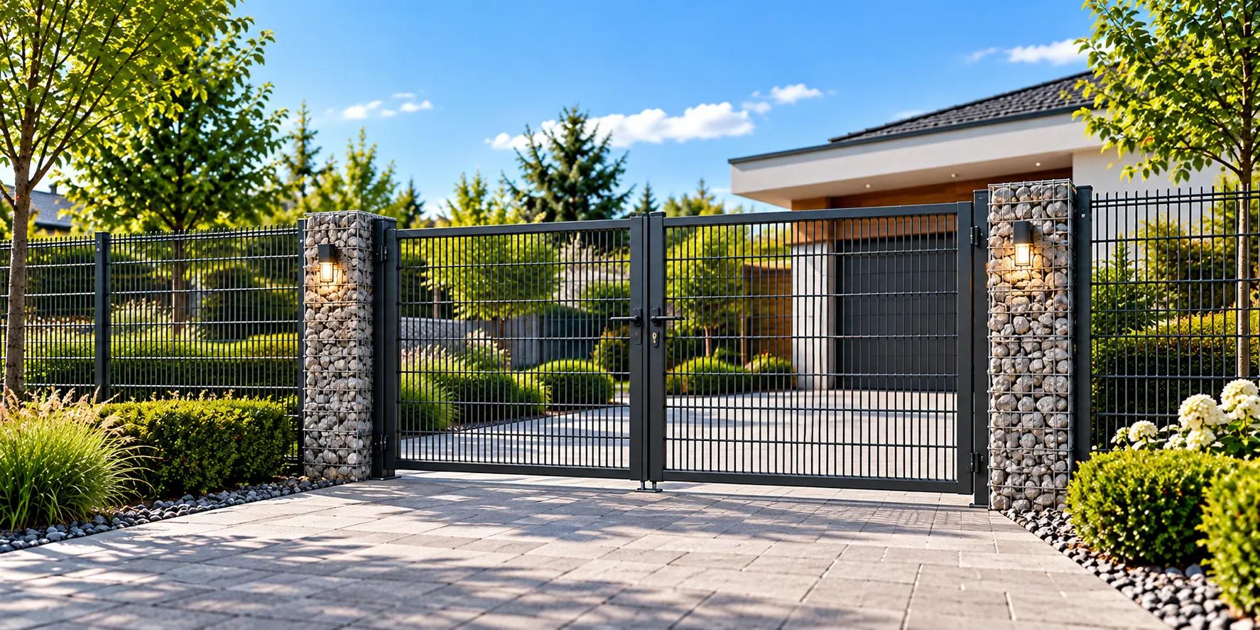 Welded Gabion Wall + 2D Fence + Vehicle Double Gate